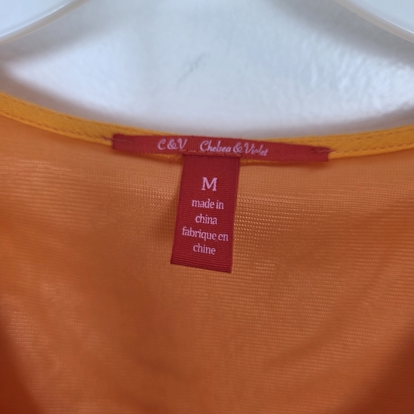 Chelsea & Violet Orange Y2K Babydoll Festival Bell Sleeves Button Up Tunic Sz M - Picture 6 of 10